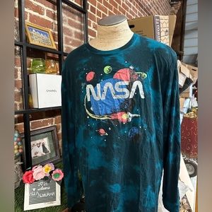 V FifthSun Nasa Tie Dye Graphic T Shirt Galaxy Blue Black Long Sleeve